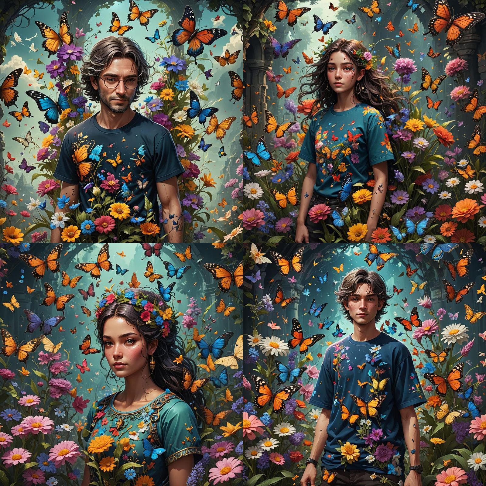 T-Shirt Design: Woman on Bicycle with Flowers