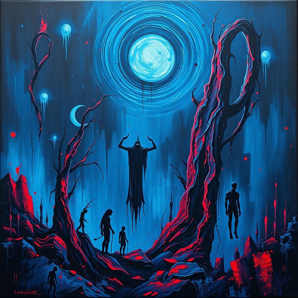 Dystopian Art Deco Surrealism in Impasto Style