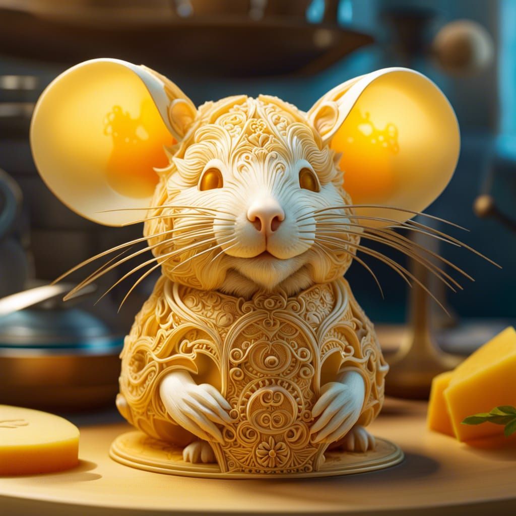 Cheese Mouse Sculpture in Sunny Kitchen