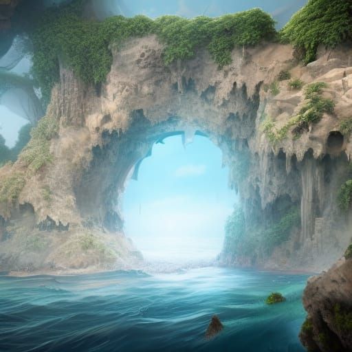 Pirate Cave Beach with Ship and Treasure