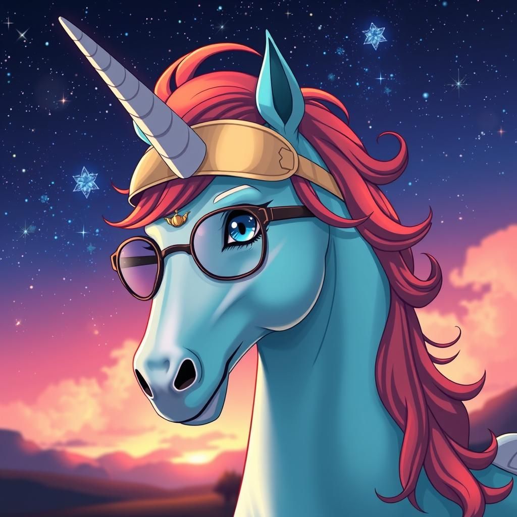 This unicorn is male with sea blue eyes, a turquoise coat, a...