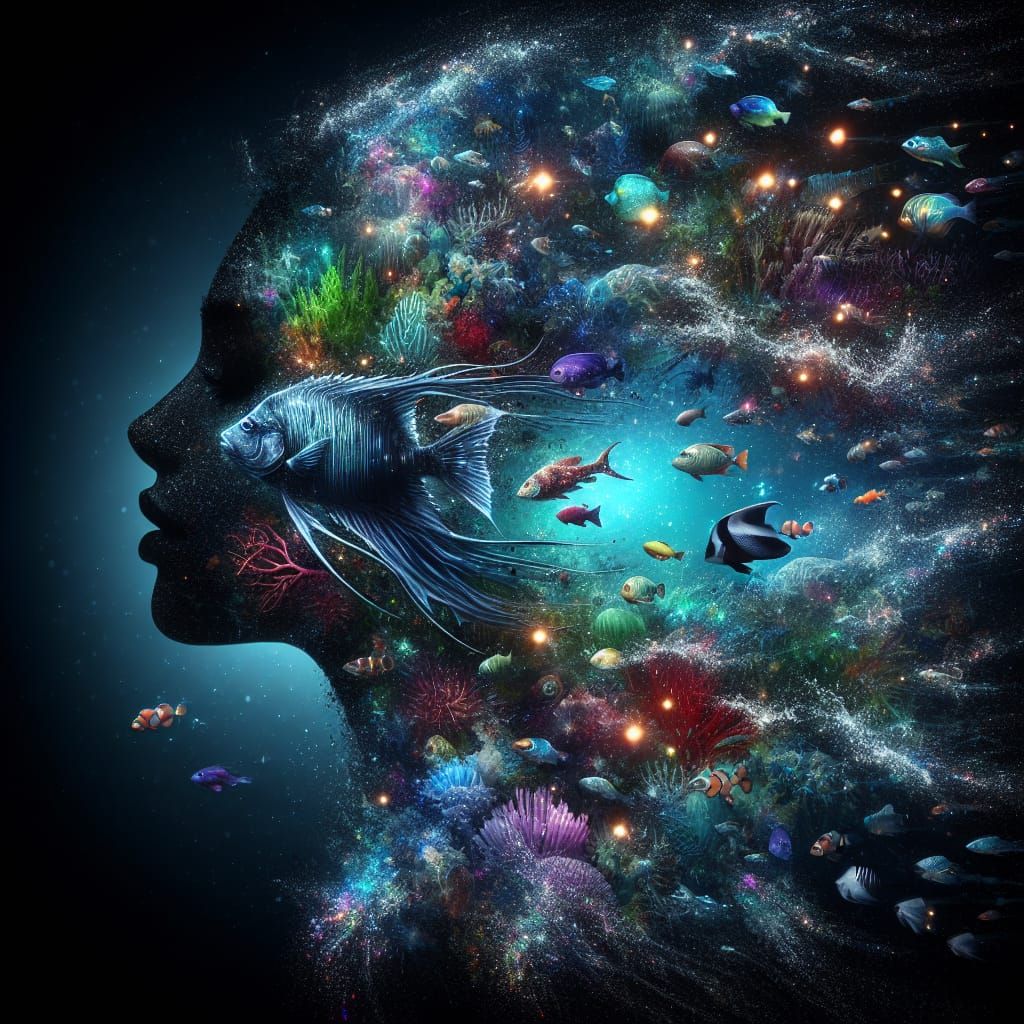 Underwater Mermaid Scene in Fish Silhouette