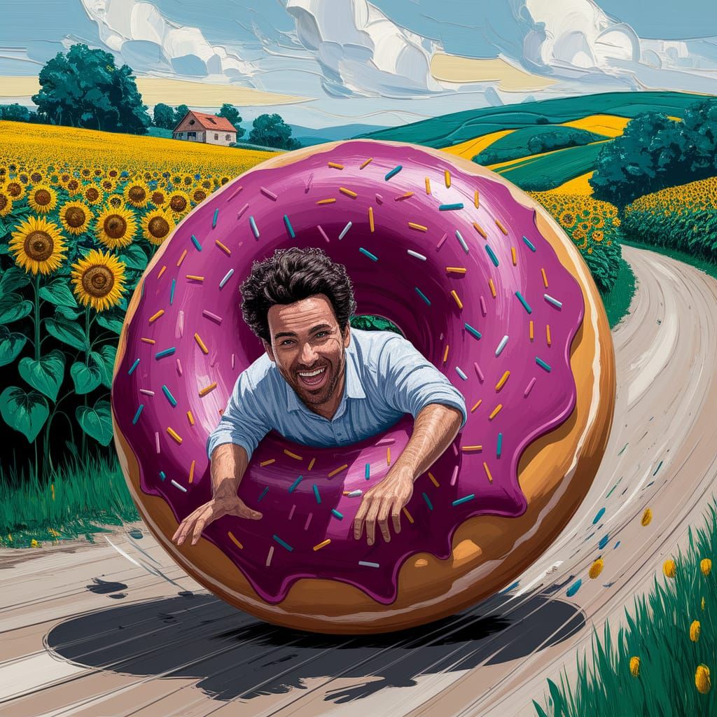 Impressionist Painting: Diver and Rolling Donut