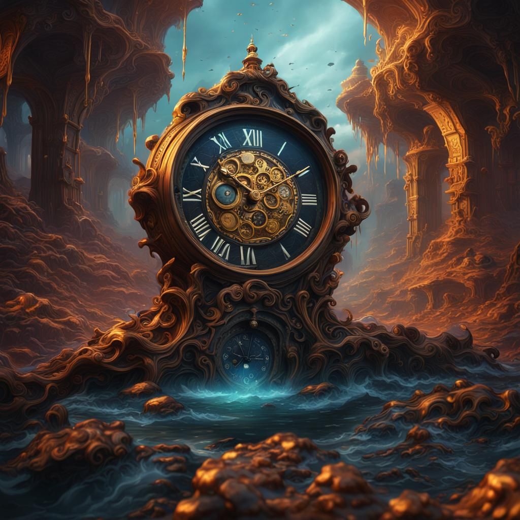 Surreal Melting Clocks in Dreamlike Concept Art
