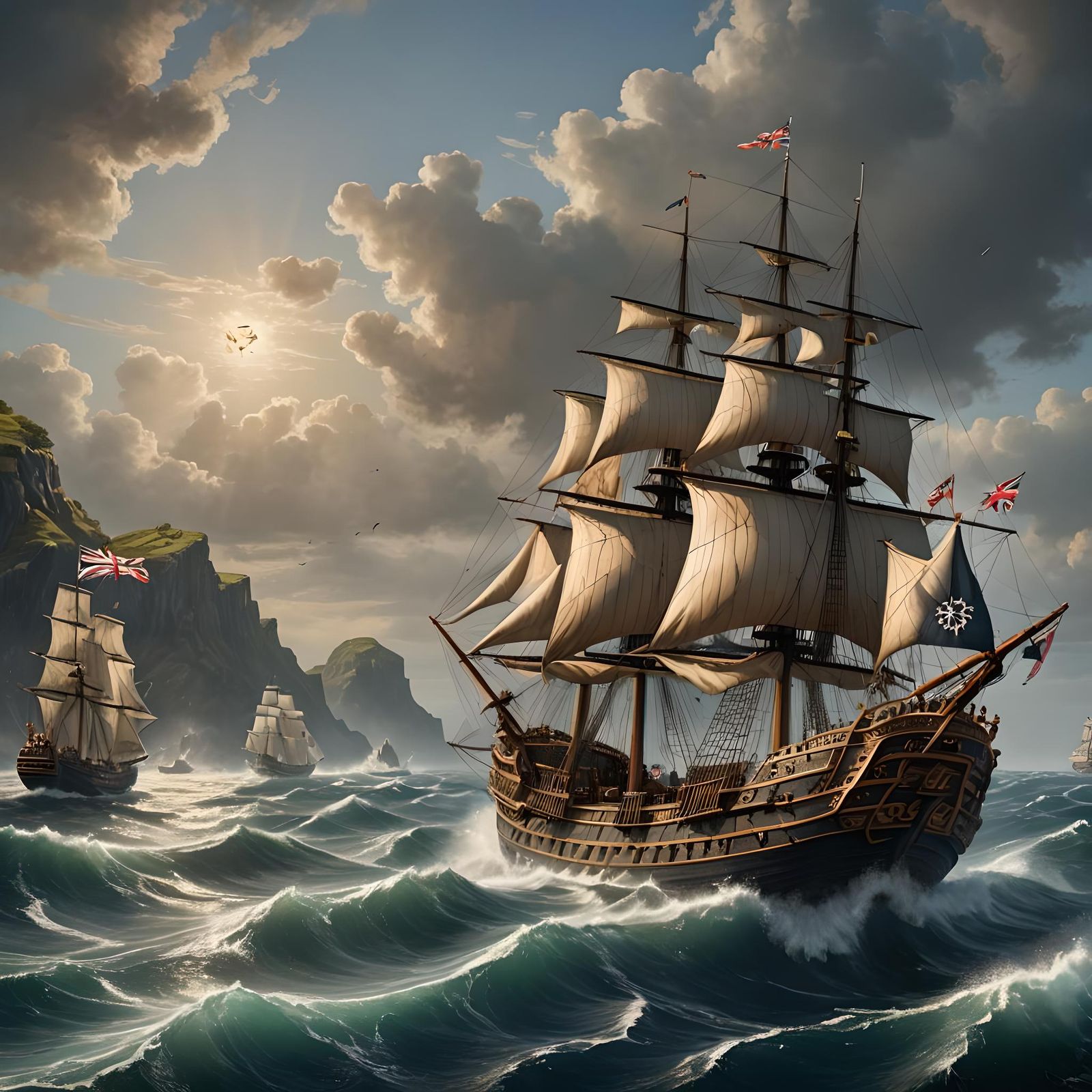 18th Century British Ship Sailing the Atlantic