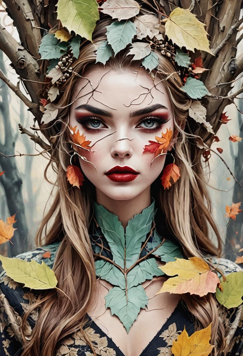 Glamorous Autumn Woman with Red Lips