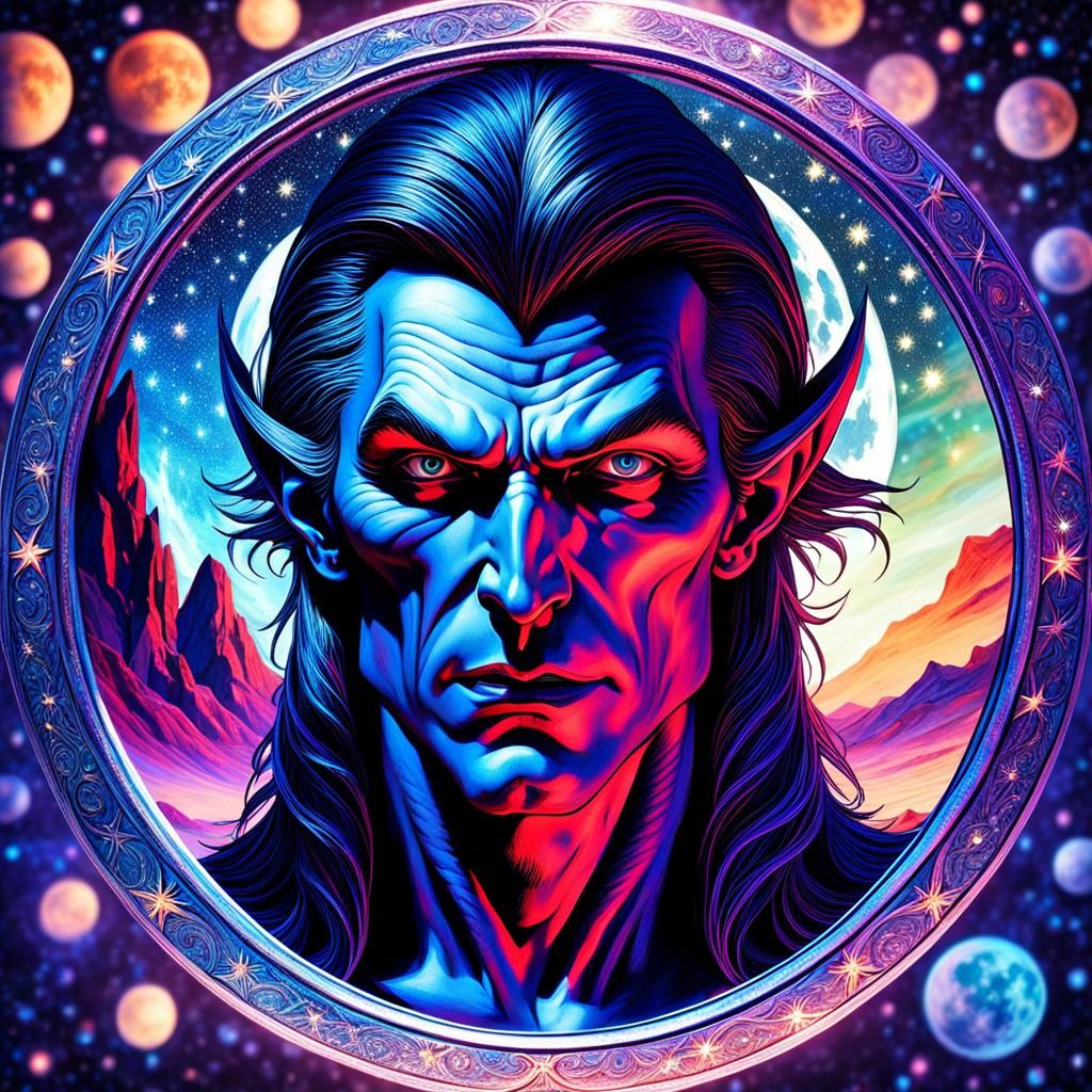 Vampire Under Starry Sky in Astral Cosmic Style