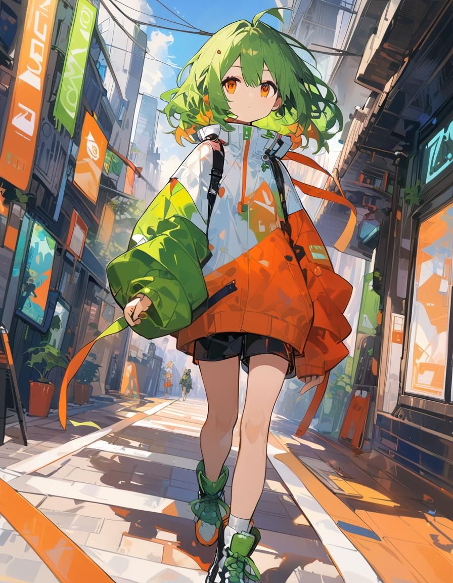 Retrofuturistic Street Fashion Girl at Sunset