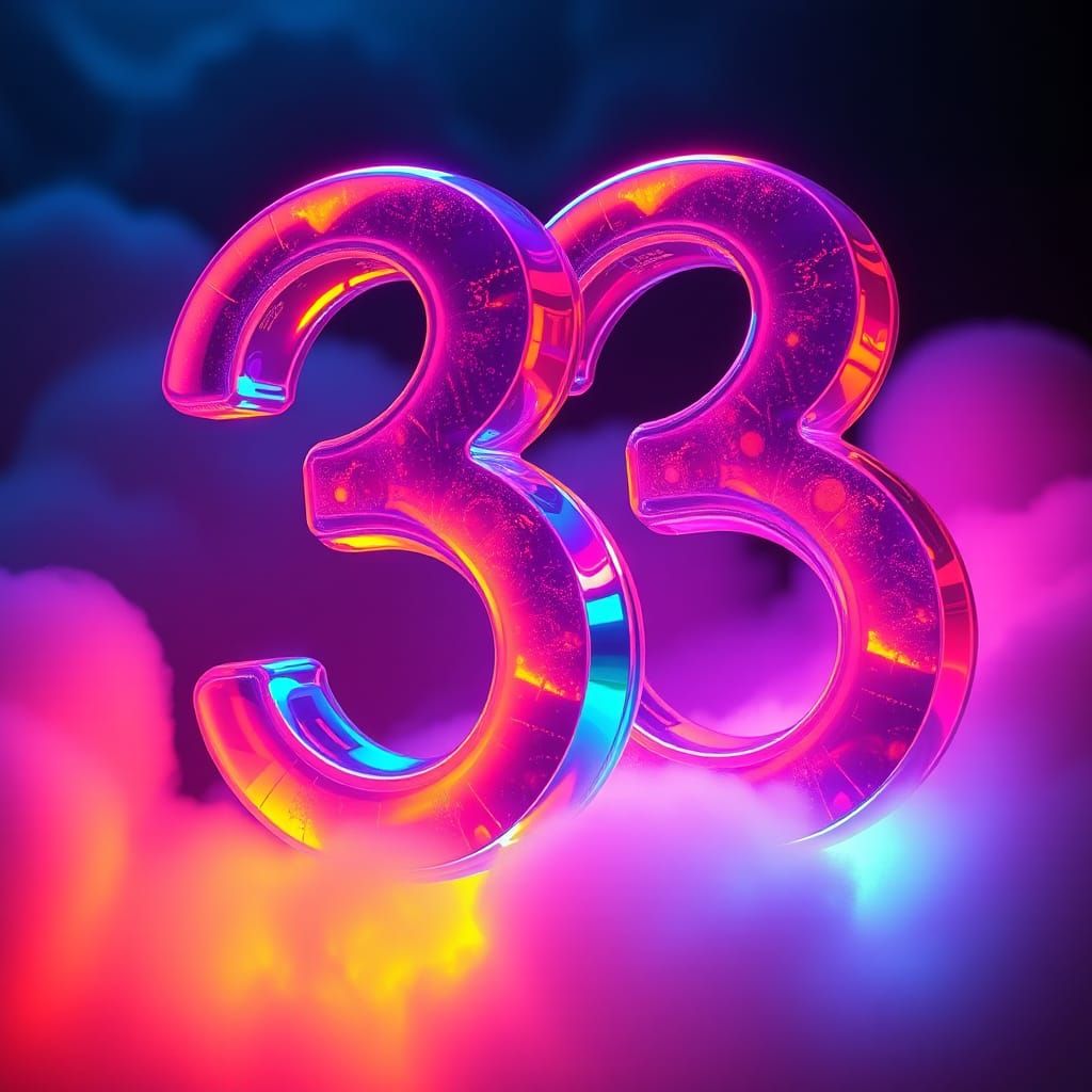 Iridescent Number 3 Figures in Dreamlike Embrace