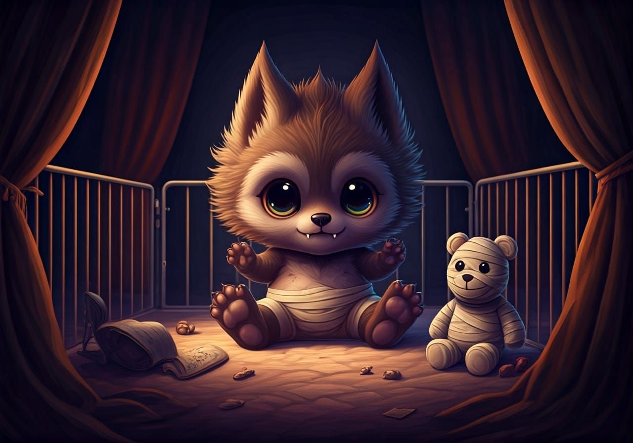 Cute Chibi Werewolf Typography Digital Art