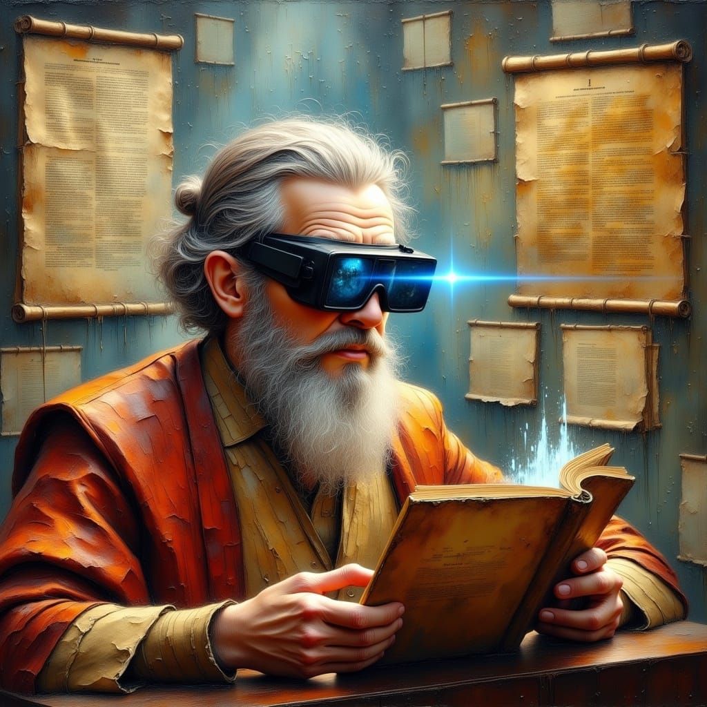 Scholar in Augmented Reality with Ancient Scrolls