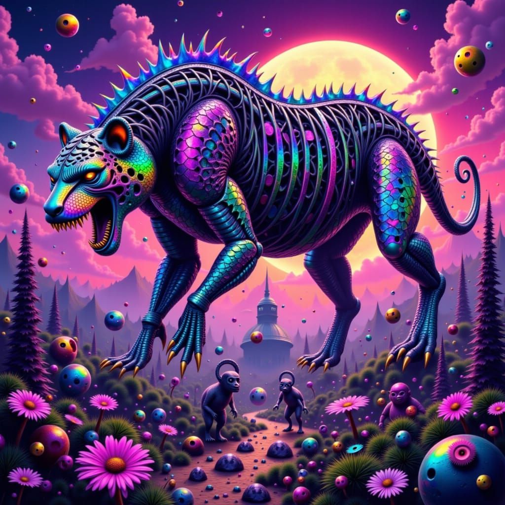 Rainbow Armored Tiger Among Neon Apes