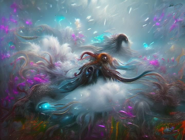 Feathered Octopus in Fantasy Fog, Concept Art