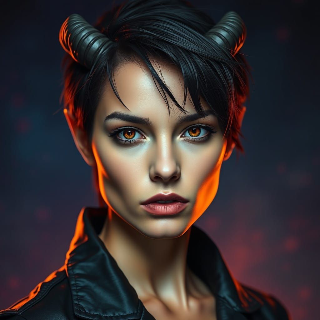 Golden Horned Demoness in Mystical Realms