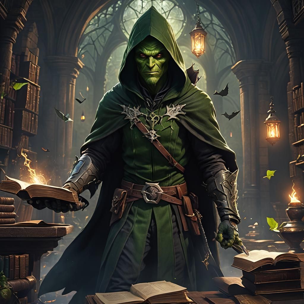 Green Goblin with Magic Book in Fantasy Art