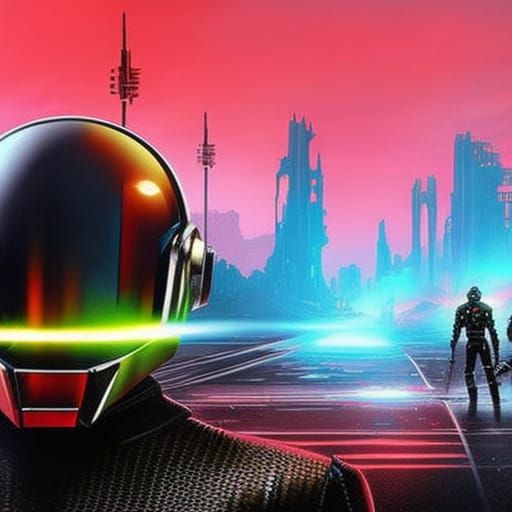 Daft Punk Versus Terminator: Hyperrealistic Splash Art