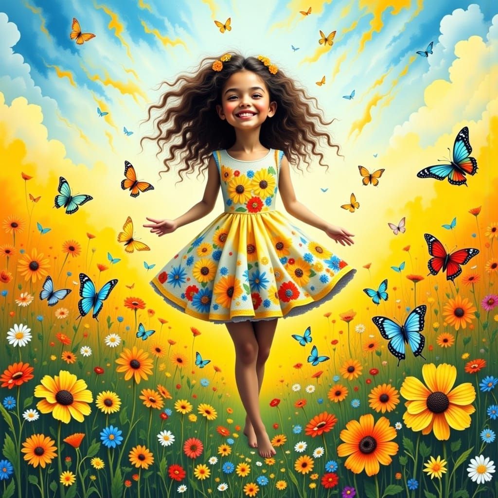 Vibrant Whimsy in a Colorful Meadow Scene, in a Dreamy, Ethe...