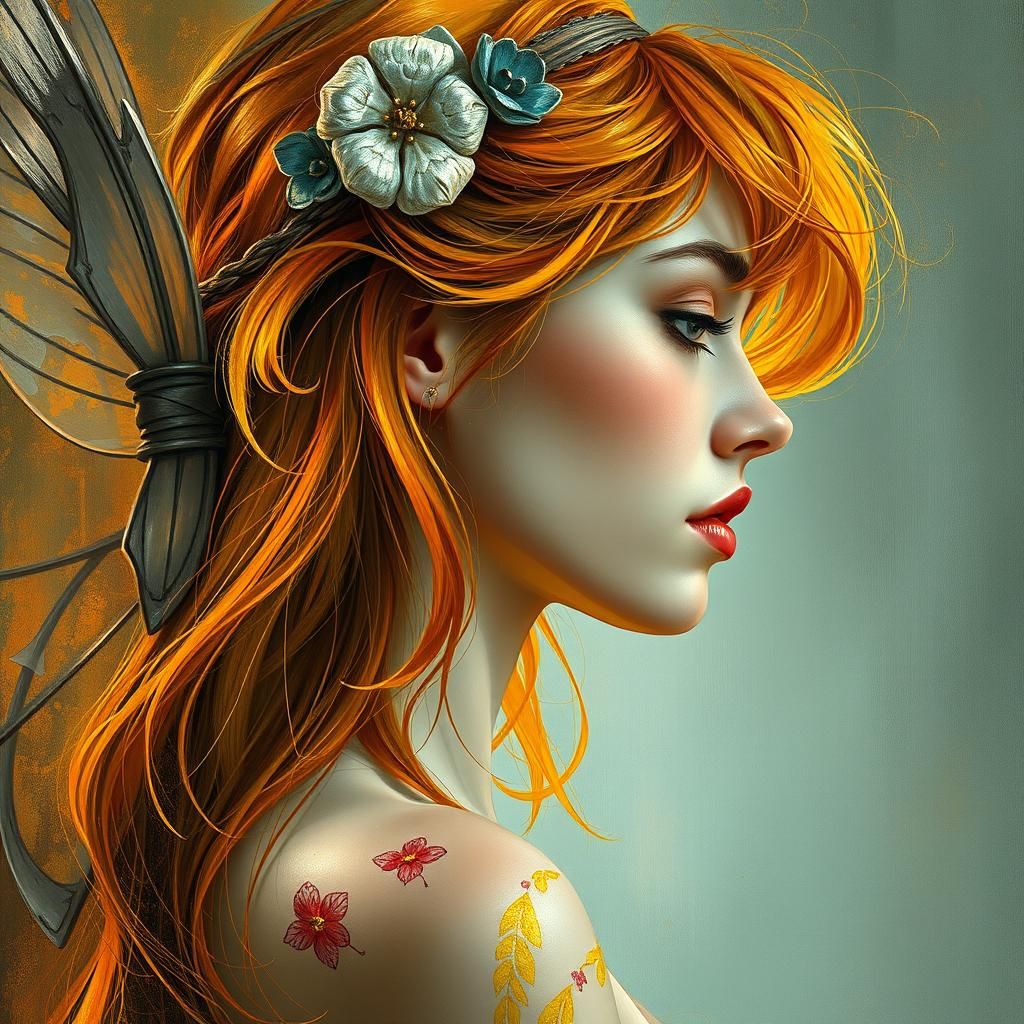 Hippie Fairy Portrait in Dreamy Gouache Style