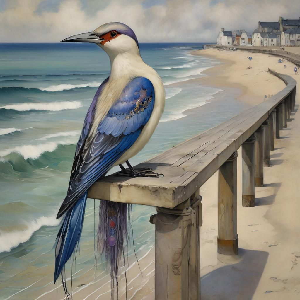 Bird on Pier in Decorative Style