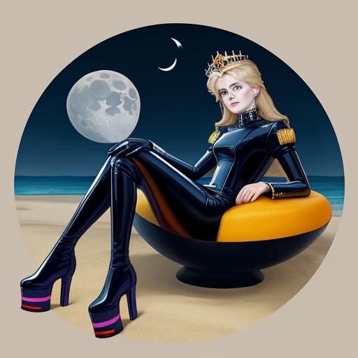 Figure in Latex Lounges on Beach: Abstract Digital Art