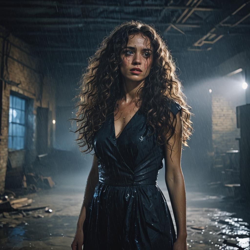 Film Noir Woman in Abandoned Warehouse