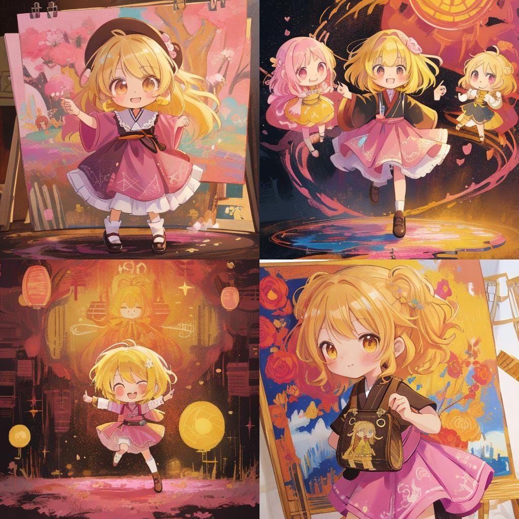 Sweet Girl Dancing in Pink Dress, Anime Style