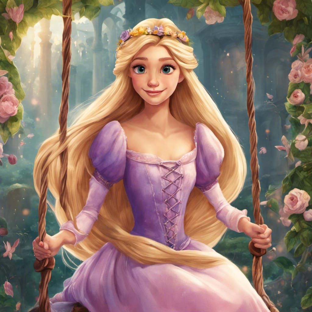 Rapunzel Swinging in a Fairytale Garden