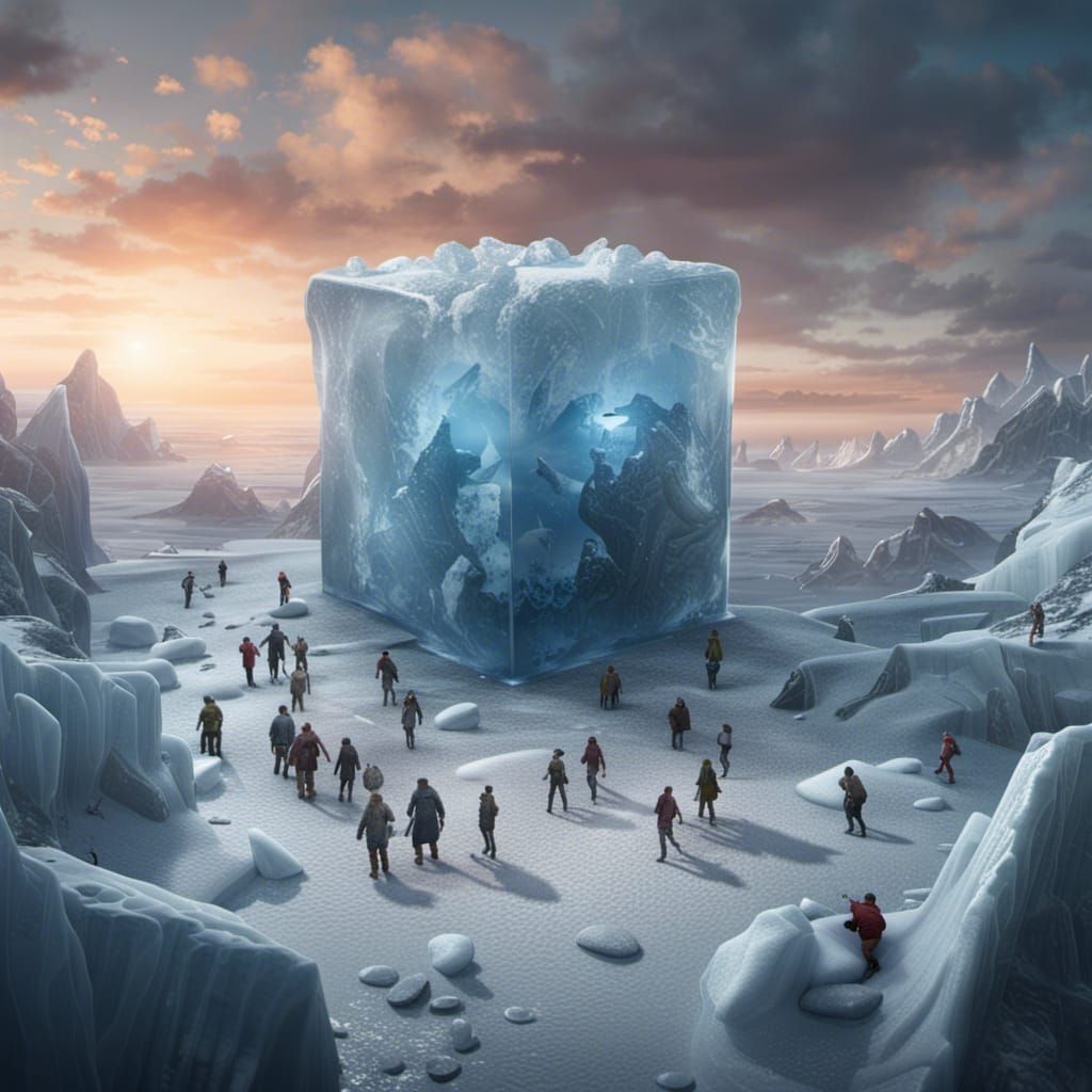 People Trapped in Ice Cube: Fantasy Concept Art