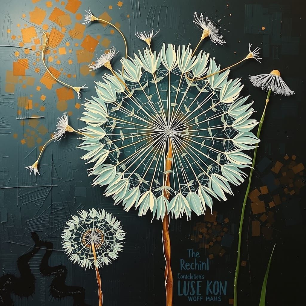 Glowing Dandelion in Abstract Encaustic Wax Art