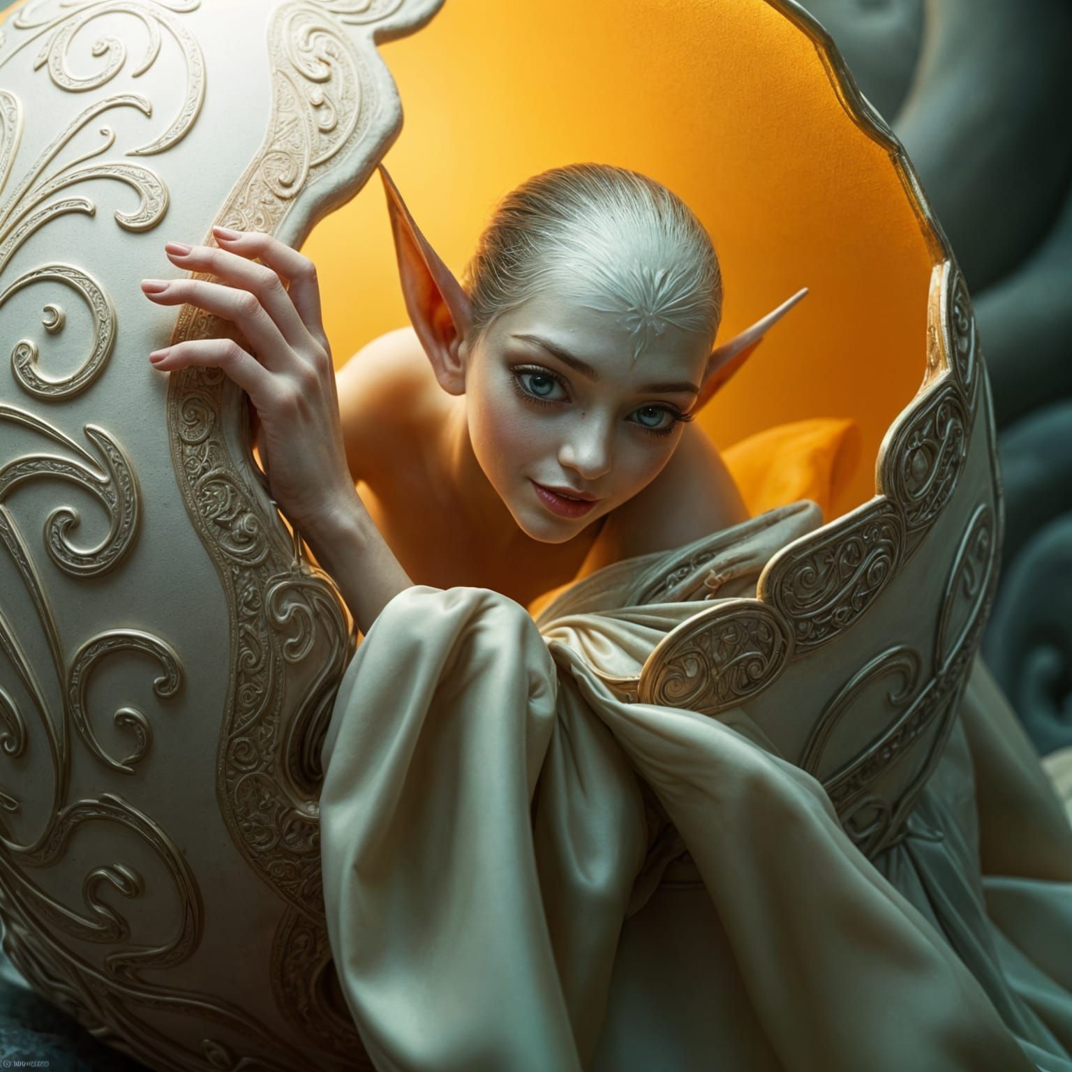 Beautiful Elf Emerges from an Egg in Stunning Hyperrealistic...