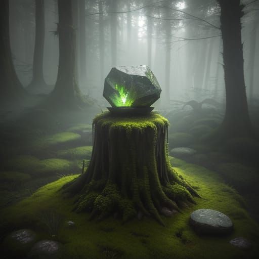 Mysterious Glowing Stone on Forest Floor