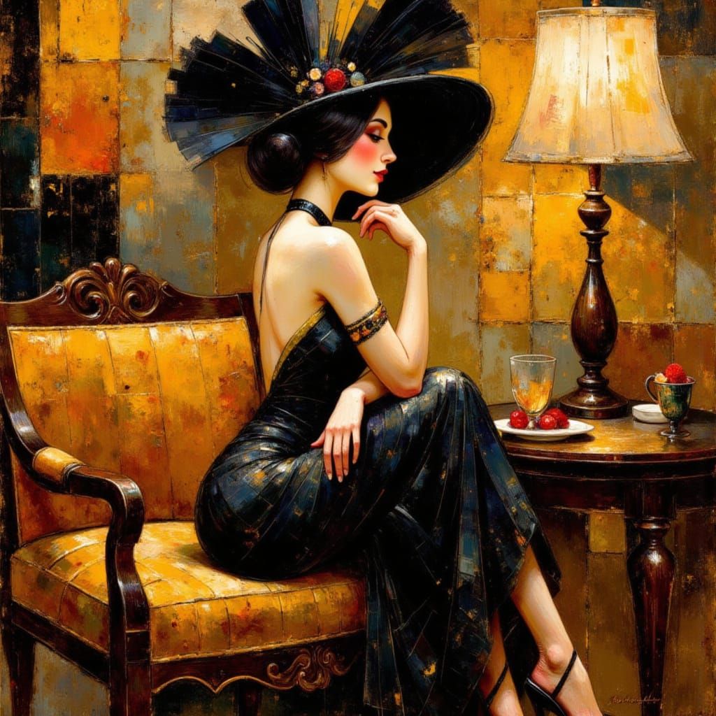 Glamorous 1920s Flapper in an Art Deco Parlour