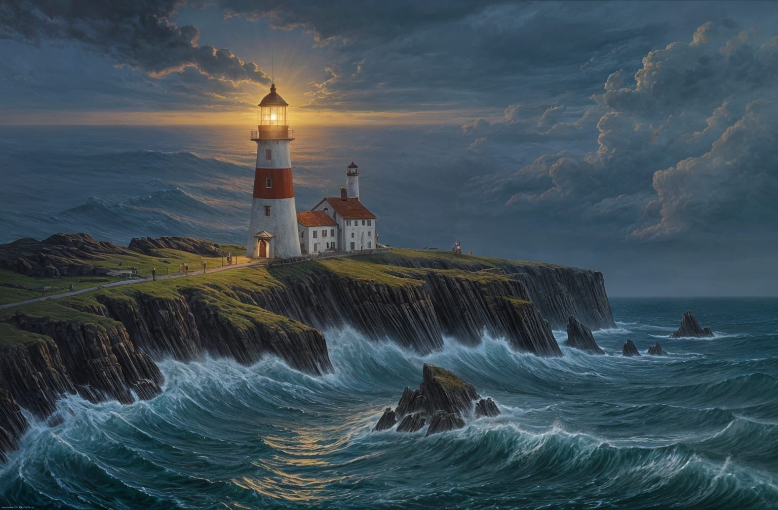 Lighthouse in Storm, Frank Frazetta Style Oil Painting