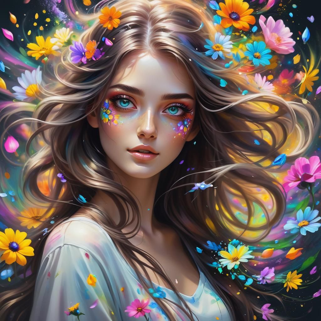 Girl in Flower Vortex Oil Painting