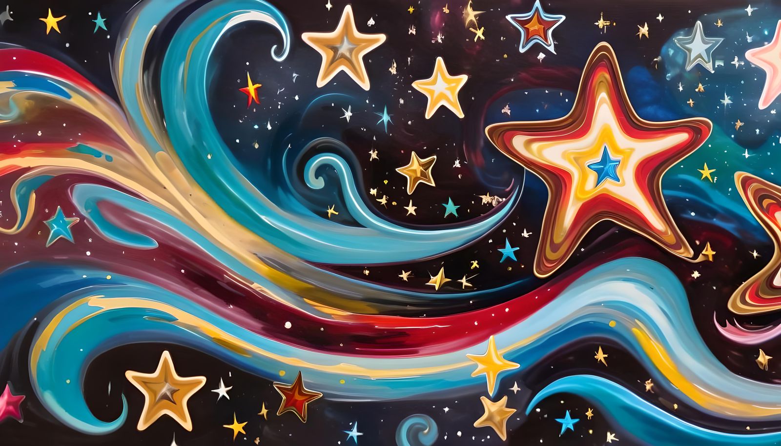 Vivid Stars Surrounded by Electromagnetic Coils as Impasto P...