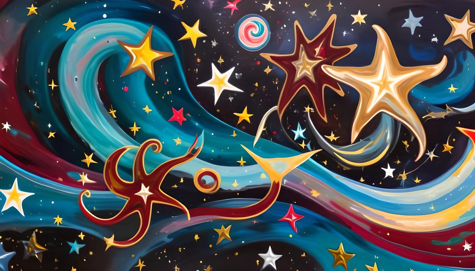 Electromagnetic Stars in Vivid Impasto Painting Style