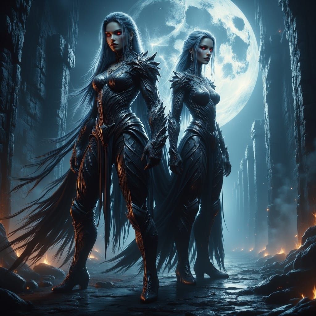 Medieval Women Confront a Colossal Lion in a Dramatic Scene