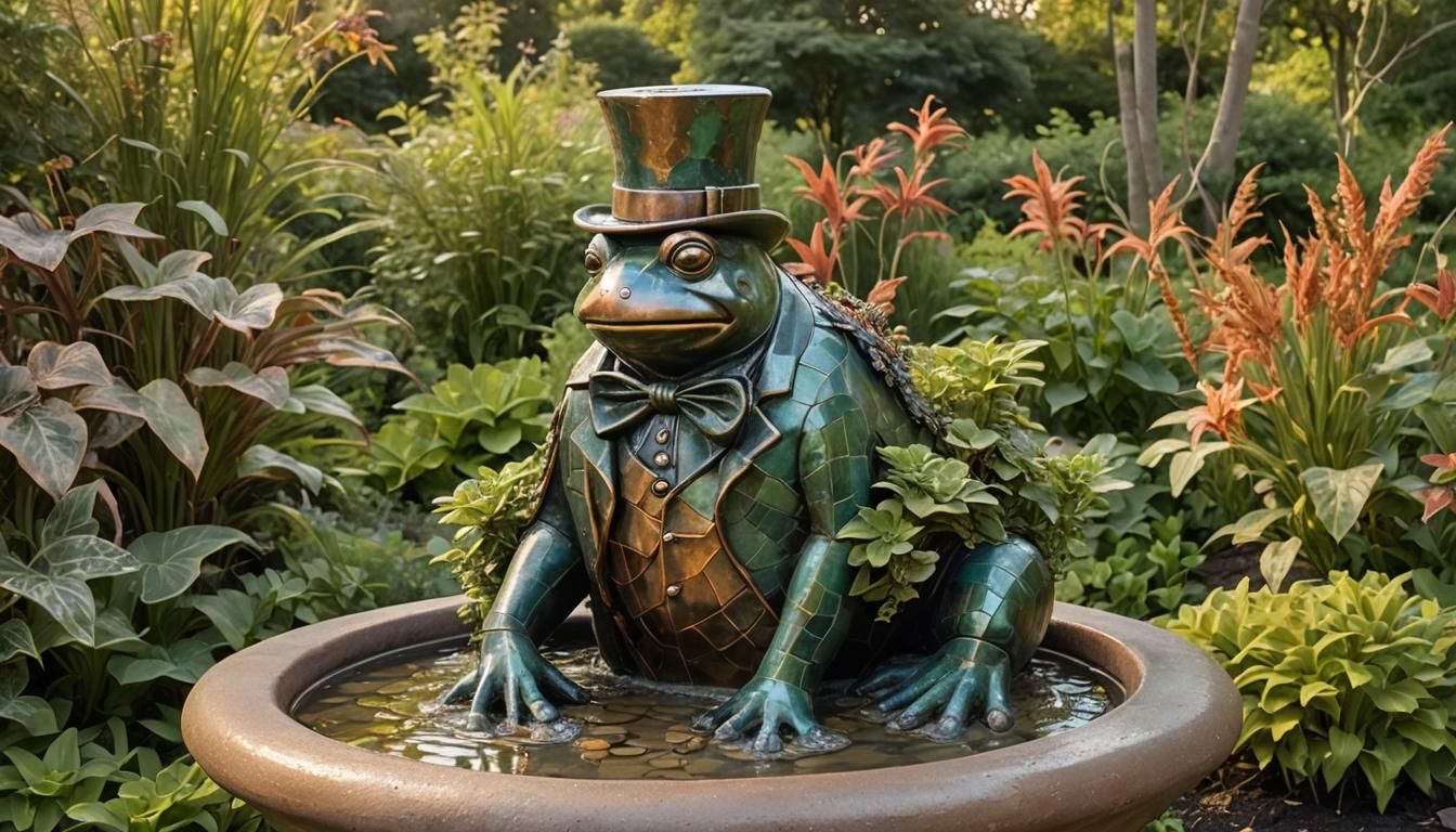 Copper Mosaic Frog Fountain in Garden