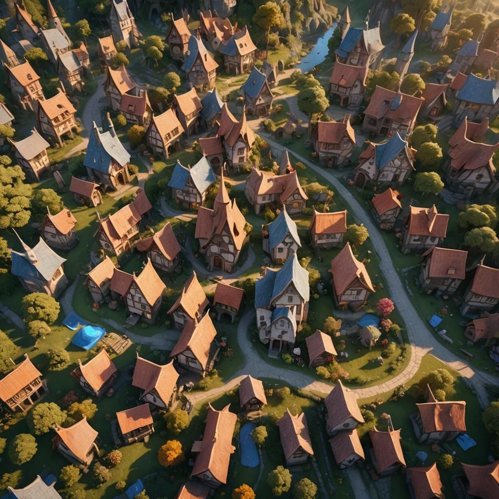 Fantasy Village of Rabbit Fairies at Sunset