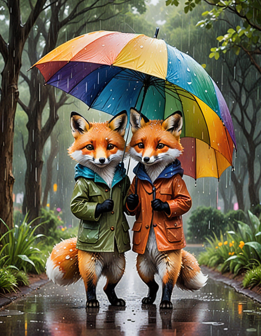 Rainy Day Adventure of Two Fox Friends