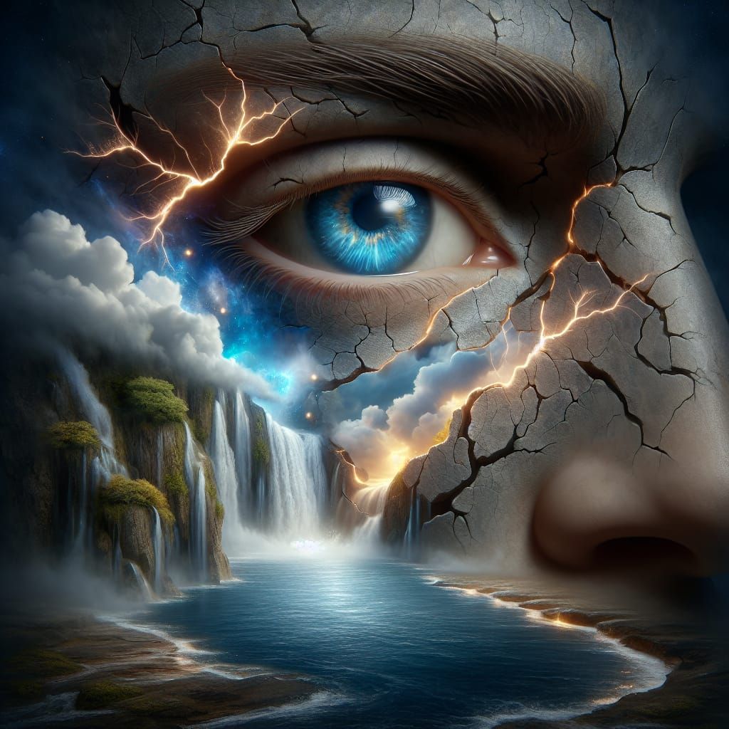 Surreal Digital Painting of Cracked Human Face Revealing Mys...