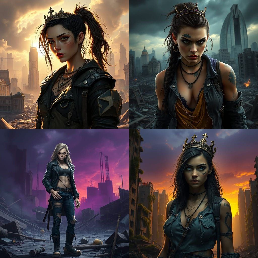 Surreal Crowned Survivor in a Dark Fantasy Apocalypse