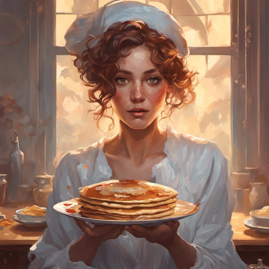 Romantic Portrait of Woman Eating Pancakes