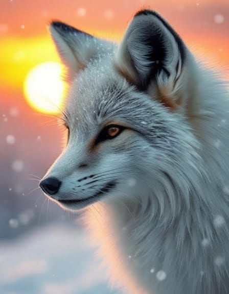 Arctic Fox Portrait at Sunset in Hyperrealism