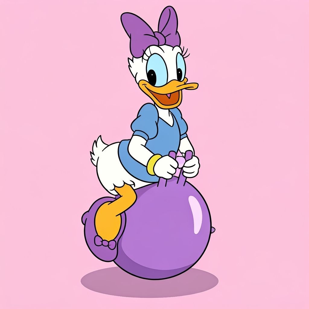 Daisy Duck Bouncing Joyfully on Hopper Ball