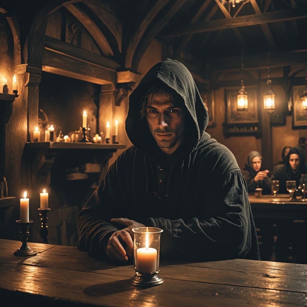 Gothic Tavern Scene in Dramatic Chiaroscuro