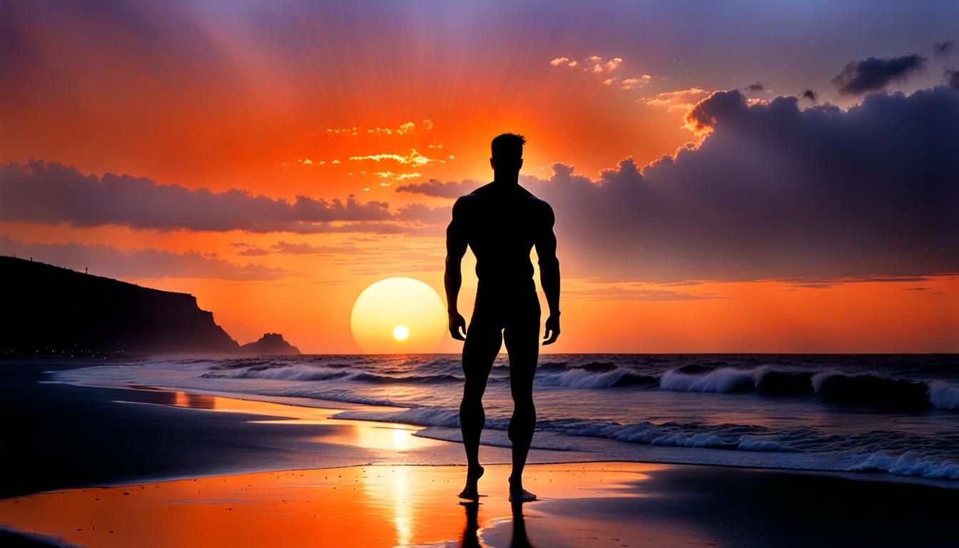 Silhouette of Man at Sunset in Expressionist Style