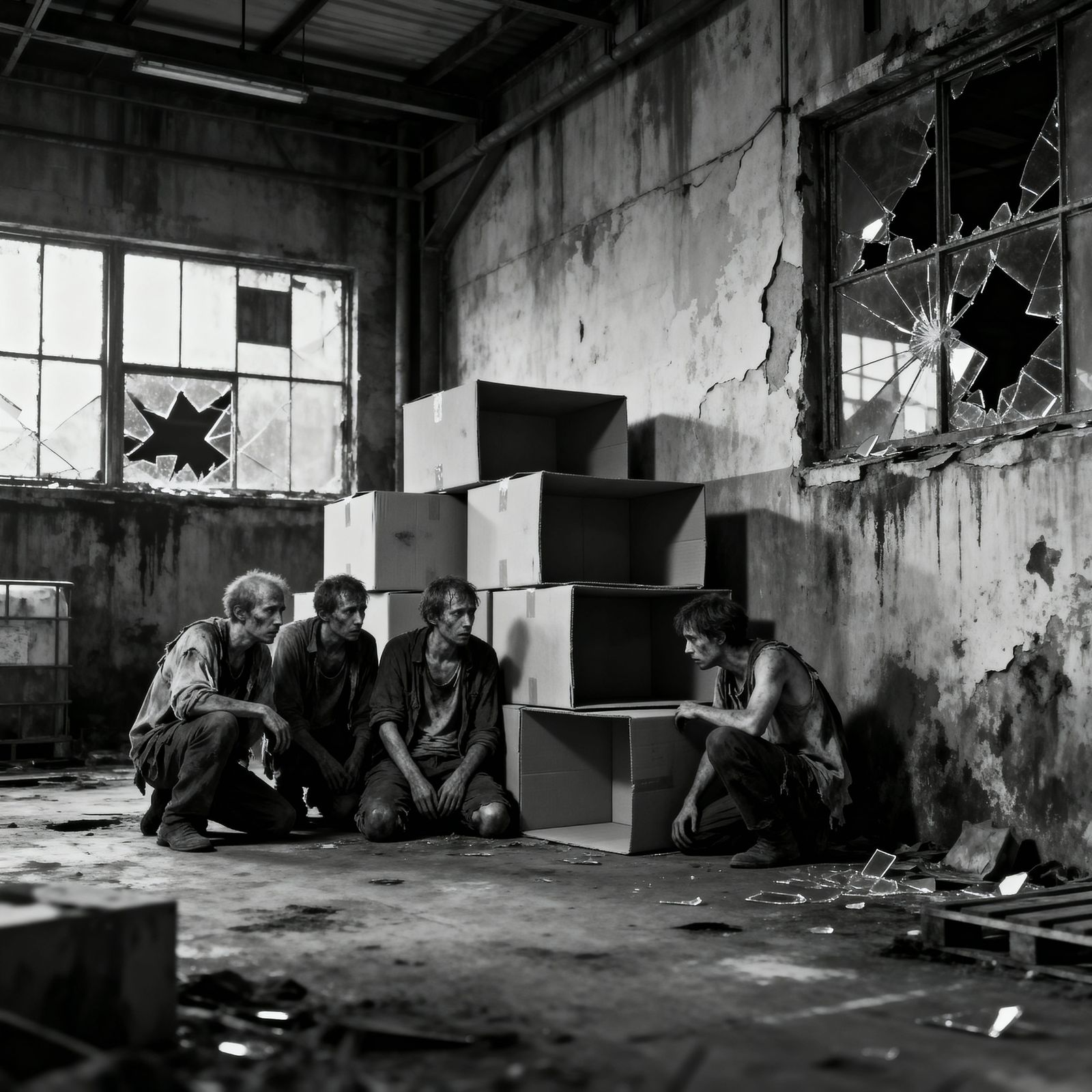 Post-Apocalyptic Survivors Hiding in Abandoned Warehouse
