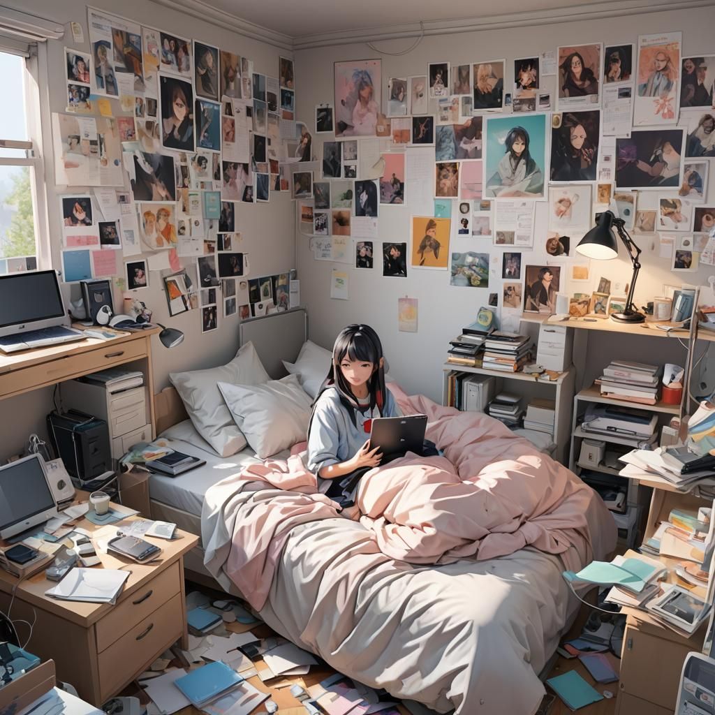 Teenage Girl's Room in Anime Art Style