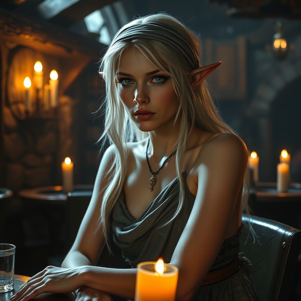 Elf in Candlelit Tavern, Oil Painting Textures